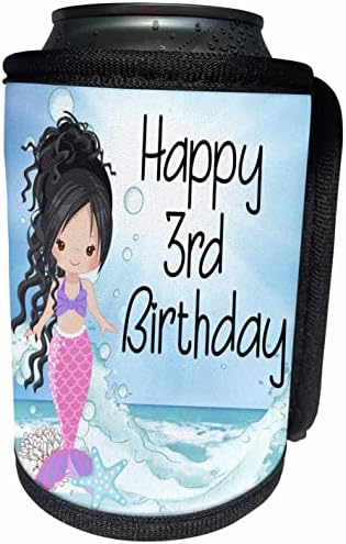 יום הולדת שלישי שמח 3 עם בת ים כהה חמודה שיער. - יכול לעטוף בקבוקים קירור יותר
