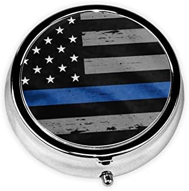 אמריקאי דק כחול קו דגל גלולת תיבה, עגול גלולת תיבה, מתכת שלוש-תא גלולת תיבה, קל לנשיאה