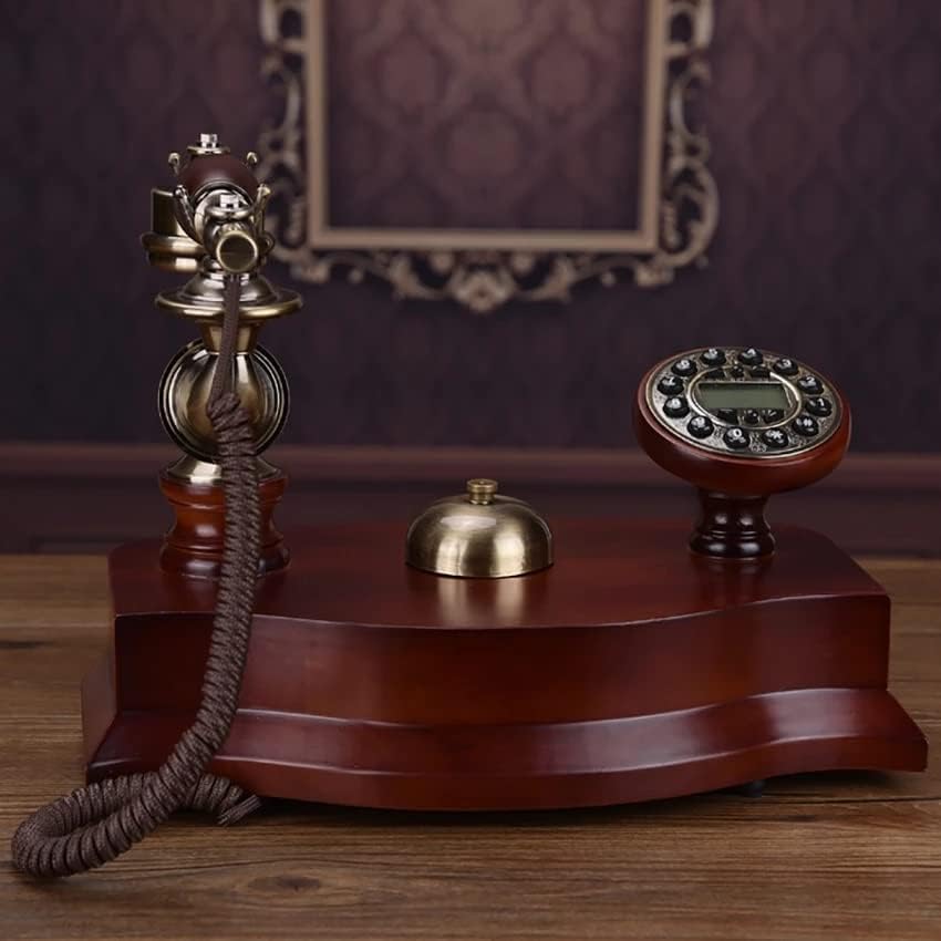 DLVKHKL טלפון עתיק טלפון קווי טלפון מעץ מוצק עם מזהה מתקשר, חיוג כפתורים, ידיים עם תאורה אחורית, רינגטון