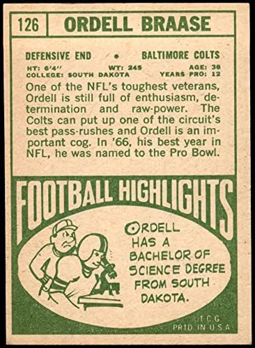 1968 Topps 126 Ordell Braase Baltimore Colts Ex/MT+ Colts South Dakota