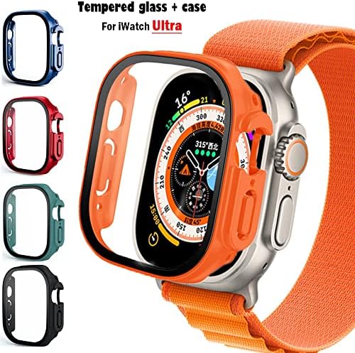 Azanu Glass+Case עבור Apple Watch Ultra 49 ממ רצועה SmartWatch PC פגוש+מגן מסך כיסוי מחוסם מכסה IWatch