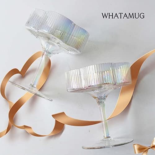 סט של Whatamug של 2 משקפי קוקטייל ססגוניים, משקפי קופה מצולעים עם קשת, סט זכוכית מרגריטה עם עיצוב גזע