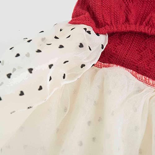 כלב סריגי סוודר שמלת תחרה טול טוטו תלבושת חצאית עם חמוד לב דפוס עבור קטן בינוני ילדה כלבים חג המולד