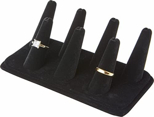 פלימור שחור קטיפה טבעת אצבע תצוגה, שבעה על מלבני בסיס, 6.75 ואקס 3.5 ד איקס 2.25 ח
