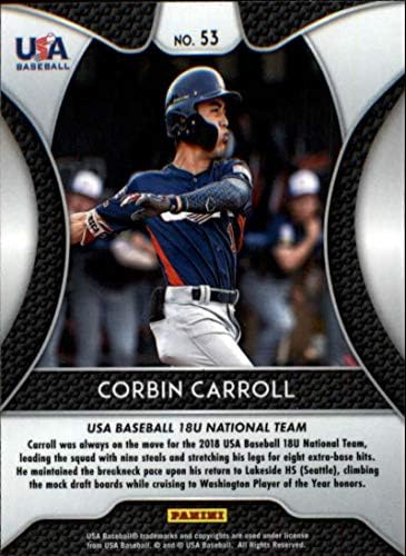 2019 PRIZM דראפט בייסבול 53 CORBIN CARROLL USA BASEBALL 18U PANINI COLLEGIATE COLLEGIATE CARD CARD