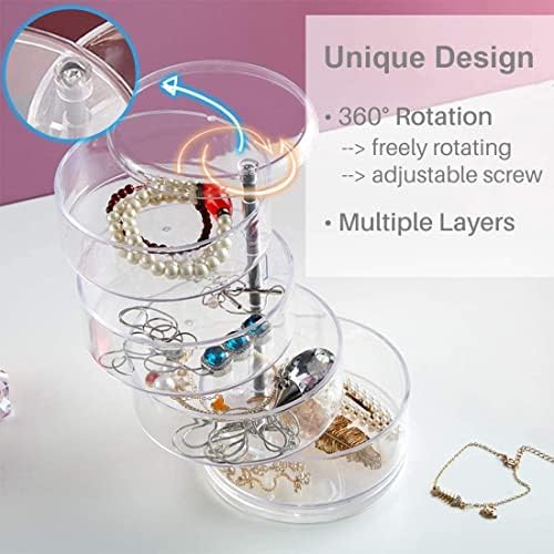 מארגן תכשיטים:מחזיק עגיל קופסא תכשיטים קטנה הניתנת לסיבוב 5 שכבות לנשים, קופסת אחסון תכשיטים מגש אחסון