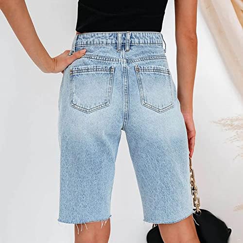 מכנסי ג'ינס לנשים מקצרים אמצע עליית חור קרוע נשטף במצוקה ברמודה מכנסיים קצרים מכנסיים קצרים רזה ומכנסיים