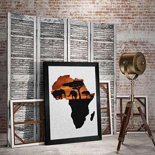 מפת ספארי אפריקאית ציור יהלום עגול עם מסגרת מלאת תמונת קידוח לקישוט קיר