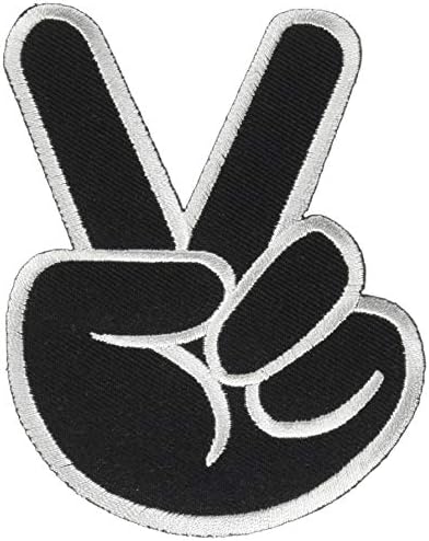 שתי האצבעות שלט שלום טלאי לוגו קלאסי שחור תפור ברזל על תלבושת בגדי טלאי שלט תאי רקום