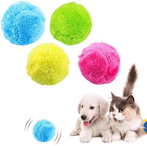 פוארבה פעיל מתגלגל כדור לכלבים, 4 יחידות כחול ירוק צהוב ורוד אוטומטי מתגלגל כדור לכלבים פעיל מתגלגל