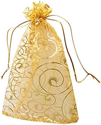חתונה טובה שקיות מתנה קטנות, 100 יחידות 5 אינץ 'על 7 אינץ' שקיות אורגנזה זהב לטובת מסיבה שקיות שקיות