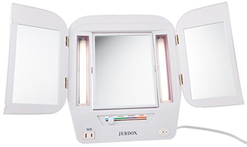 מראת איפור מודרנית משולשת של ג 'רדון עם אורות-מראת איפור עם הגדלה פי 5 והגדרות אור מרובות-בסיס לבן-דגם