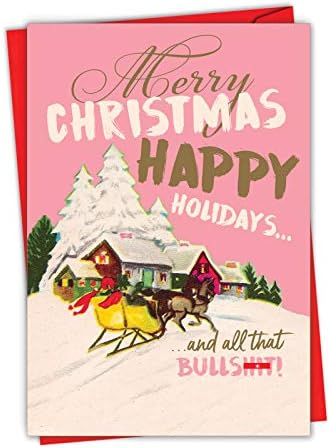 NobleWorks - כרטיס חג מולד שמח מצחיק עם מעטפה - רטרו מצחיק חגים מאושרים כרטיס ברכות - Bullsh -T של עונה