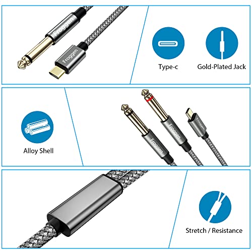 Froggen USB C עד כפול 6.35 ממ 1/4 TS כבל הפריצה מונו, 6ft USB מסוג C עד כפול 6.35 ממ 1/4 כבל תואם לאייפד,