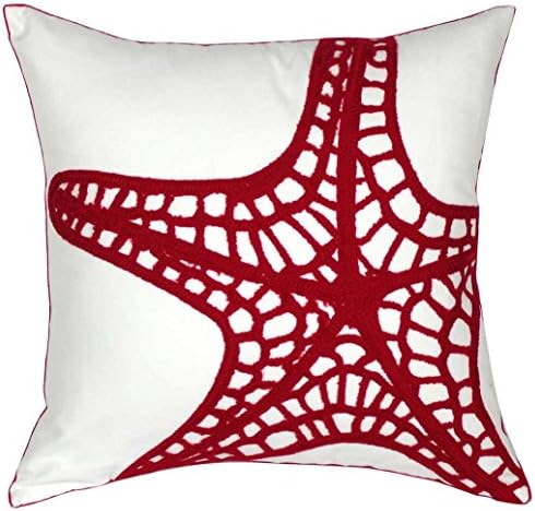 Decopow רקום כוכבי ים אדומים לזרוק כרית כרית, מרובע 18 אינץ 'כוכבי ים כיסוי כרית בד דקורטיבי לסגנון