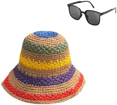 שוליים רחבים מתקפלים כובע שמש סרוגה סרוגה כובע שמש עם משקפי שמש כובע חוף קיץ אריז כובע דלי חיצוני לנשים