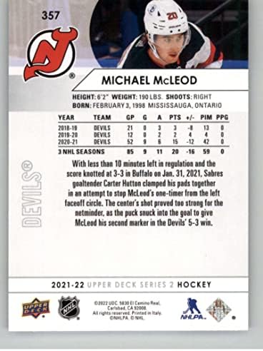 הוקי NHL 2021-22 סיפון עליון 357 מייקל מקלוד נ.מ. ליד מנטה NJ Devils