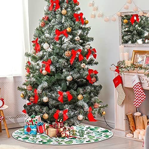 חצאית עץ חג המולד פרחוני קקטוס עסיסי 36 אינץ '/48 אינץ' תפאורה ביתית לחצאית עץ חג המולד מחצלת קישוטים