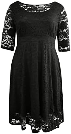 שמלות שקיעה של Fragarn לנשים, טמפרמנט נשים שרוול שרוול בן שלושה רבעים שרוול צבע אחיד בצבע אחיד O-צוואר