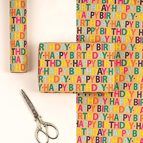 גליל נייר עטיפה של רוספפה קראפט - דפוס יום הולדת שמח צבעוני נהדר ליום הולדת, מסיבה, מקלחת לתינוק - 17.5