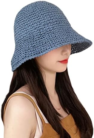 נשים קש שמש כובע ארוג דלי כובע דיג כובע חוף כובע מתקפל כובע מוצק צבע קש חוף כובע קיץ