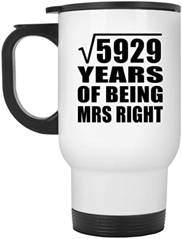 תכנון 77 שנה שורש מרובע של 5929 שנות היותו גברת ימין, ספל נסיעות לבן 14oz כוס מבודד מפלדת אל חלד, מתנות