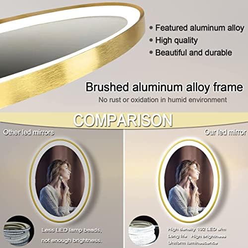 Arumma 32 x 24 אינץ 'זהב סגלגל מראה אמבטיה מראה עם אורות קדמיים מסגרת זהב מסגרת יהירות סגלגלה מראה מוארת