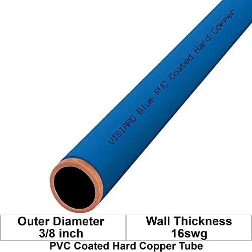 צינור נחושת קשיח מצופה Visiaro Blue PVC, 1MTR, DIA חיצוני 3/8 אינץ ', עובי קיר 16 SWG, ציפוי PVC 2 ממ,
