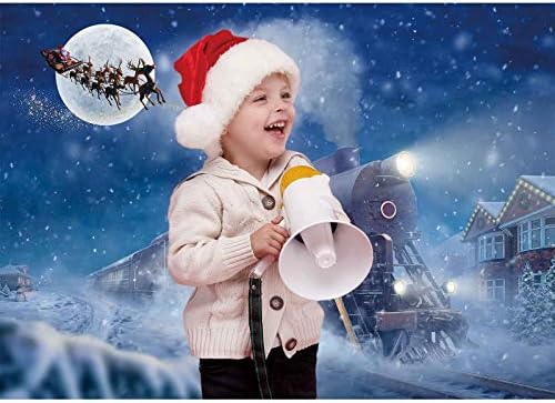 PrainityTree 7x5ft רכבת חג מולד תפאורת חורף חג המולד חורף לילה סנטה קלאוס שלג רכבת רקע ראש השנה ערב