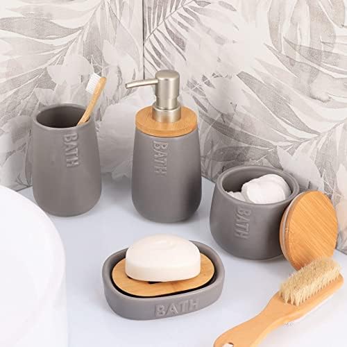 Evideco צרפתית סחורות בית אמבט D סבון סבון מתקן כוס אפור ומגש במבוק