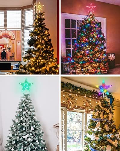 עץ חג המולד טופר מואר - אפליקציה חכמה שלט רחוק 7 צבע LED משתנים טופרי עץ כוכבים סנכרון עם מוסיקה, לעומק,