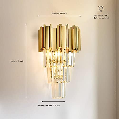 דנפיז מודרני זהב קריסטל קיר אורות, 12 שעות 18, 3 אורות פמוט גופי תאורה, מנורות קיר לסלון, חדר שינה