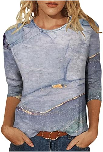 3/4 בגדי שרוול צוות אופנה צוואר צוואר טרקלין כותנה רופפת חולצה עליונה לנשים סתיו סתיו טי גרפי 0C 0C