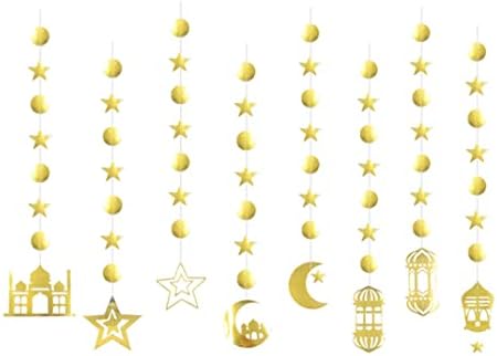 קישוטי עיד נירלייב עיצוב ראמדאן עידן גרלנד זהב רמדאן גרלנד כוכב נוצץ ירח פנס גרלנד לקישוט מסיבת עיד
