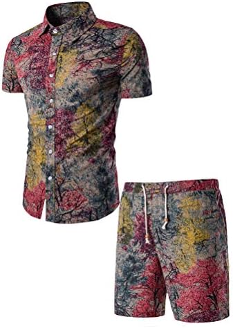 אימונית פרחים פרחונית של Ftcayanz 2 חתיכות חולצה שרוול קצר ומכנסיים קצרים חליפים לתלבושות הוואי