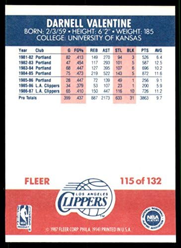 1987-88 Fleer 115 Darnell Valentine לוס אנג'לס קליפרס NBA כרטיס מסחר בכדורסל
