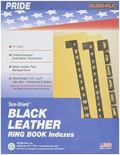 קליר-אינדקסים מודפסים מראש עם כרטיסיות עור שחורות מחקות, 1-31, 11 על 8-1/2 אינץ', מלאי קנרי, סט אחד