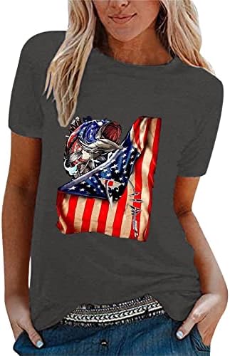 חולצות נשים רופפות בכושר נשים עצמאות מזדמנת דגל דגל הדפס חולצה חולצת שרוול קצר חולצה רופפת חולצה