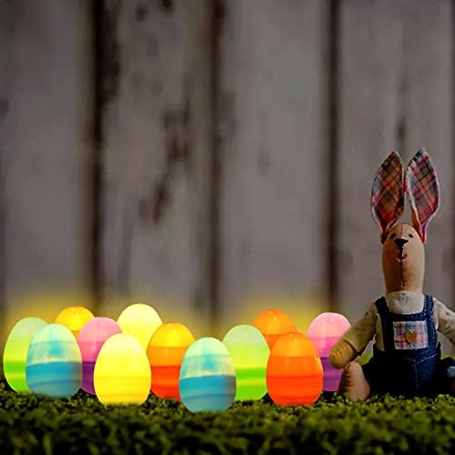 12 ביצים צבעוניות עם מנורת תליון ביצי פסחא ביצים מדומות עשה זאת בעצמך אור דקורטיבי לחג הפסחא, קישוט